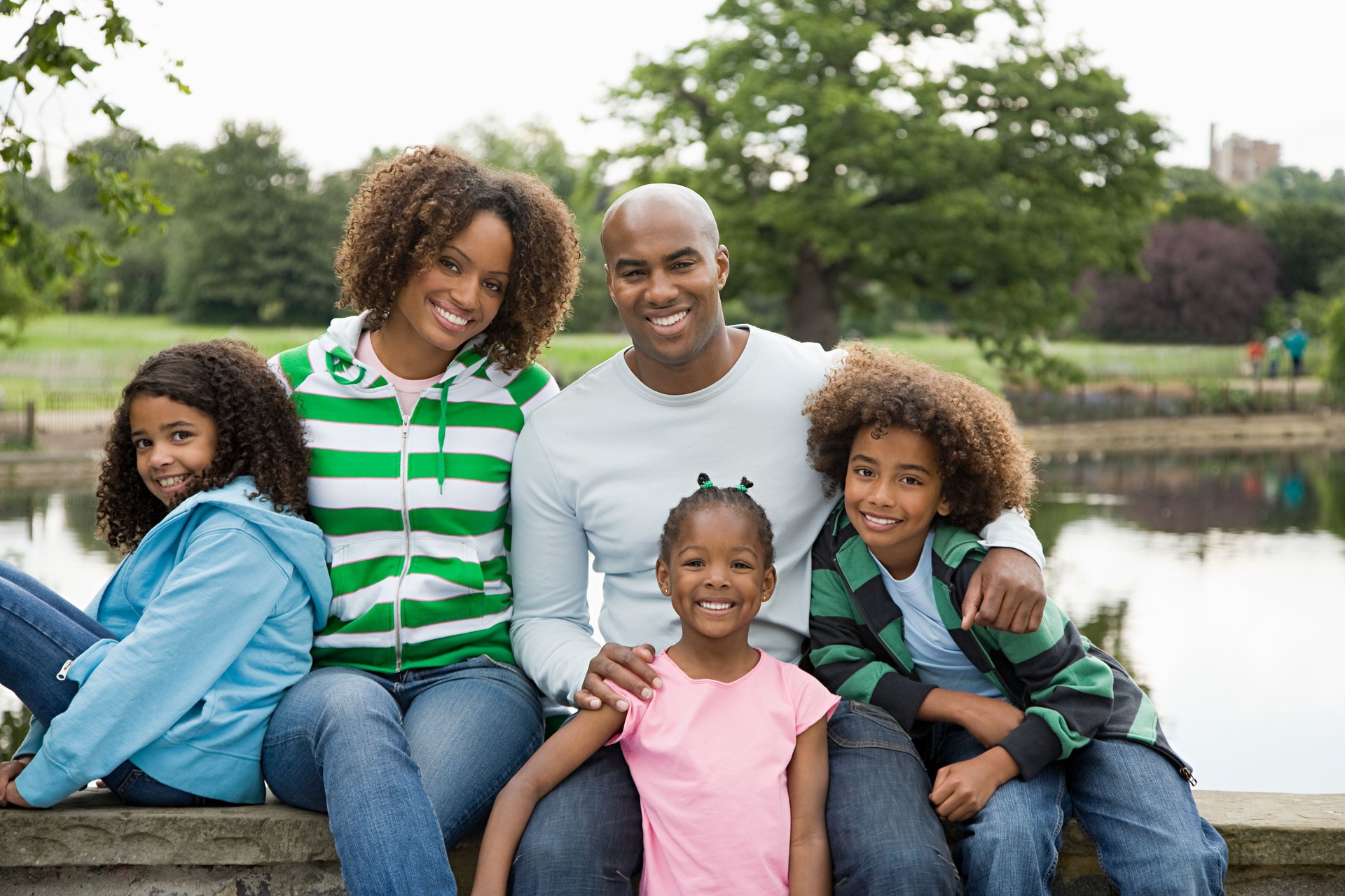 Family by lake